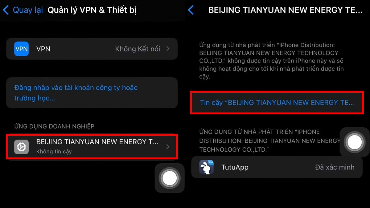 Bước 3: Chọn Tên doanh nghiệp => bấm vào dòng Tin cậy “ Beijing…”.
